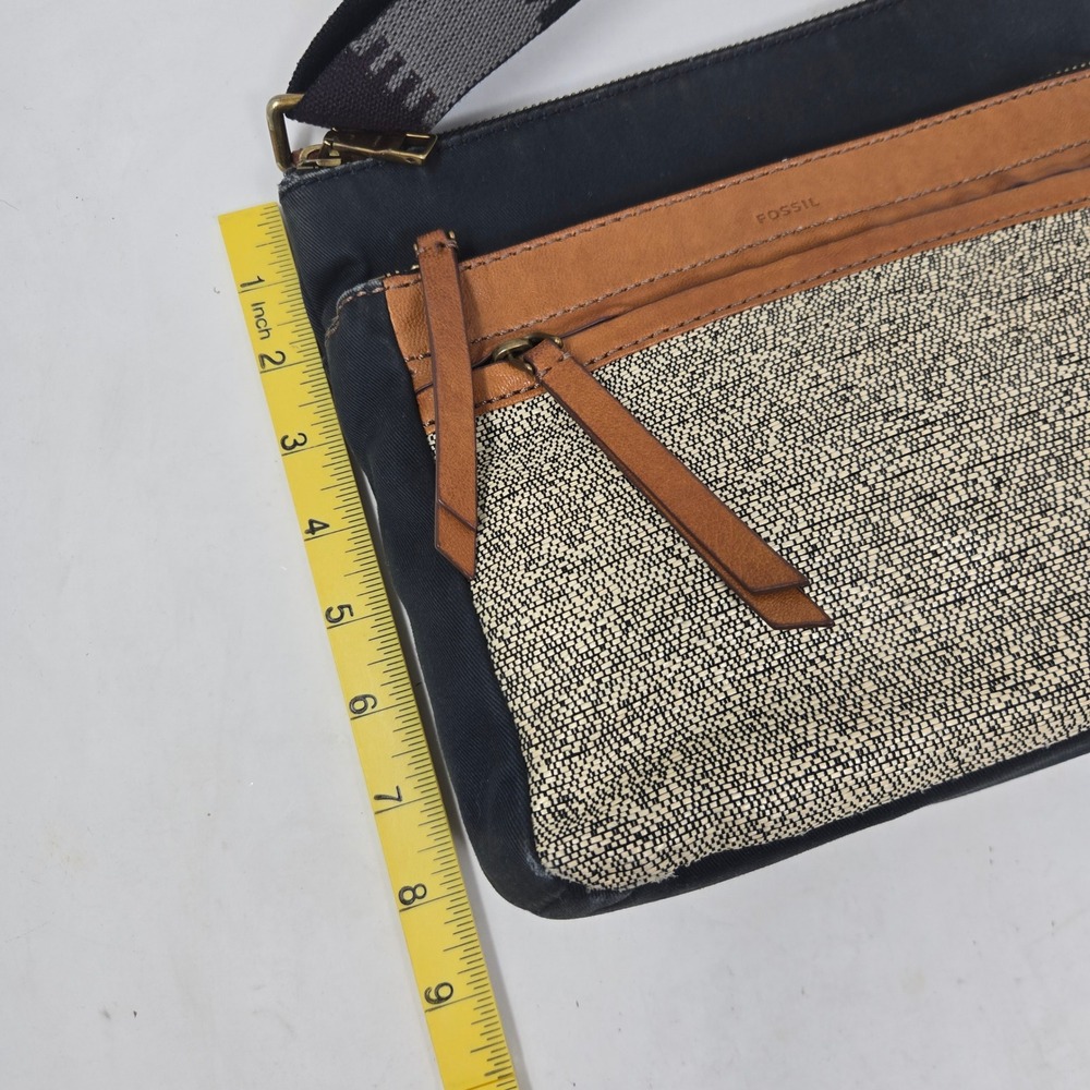 Fossil Crossbody Bag Black Nylon Tan Leather Woven Boho Messenger ZB7268 - Picture 10 of 13
